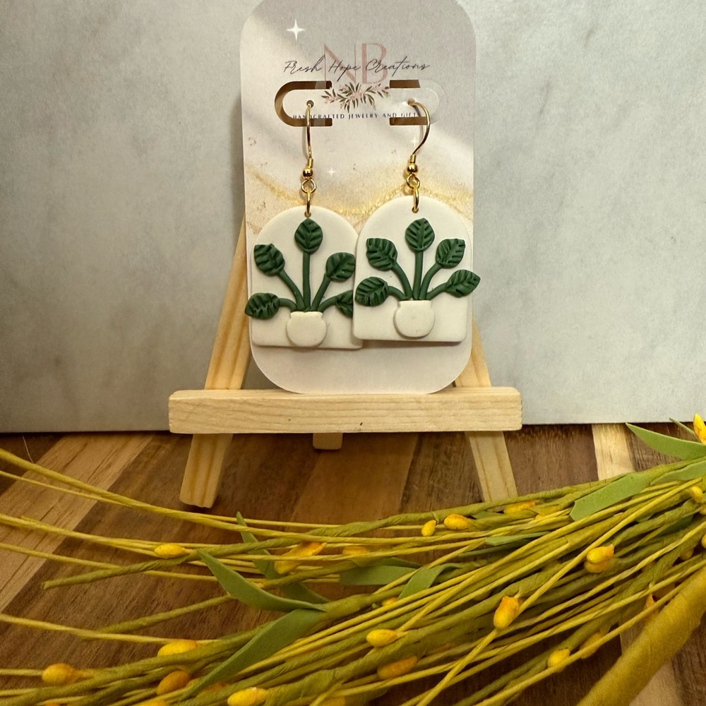 Handcrafted Green and White Earrings by